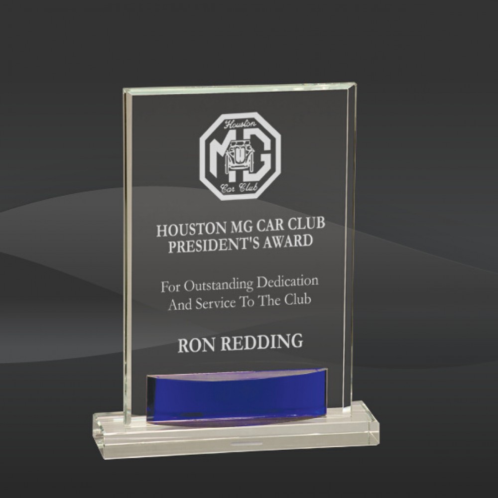 Crystal Rectangle with Blue Accent Base (Crystal Awards)