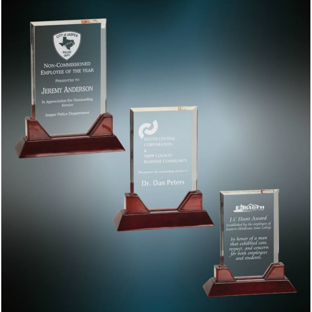Rectangle Prestige Acrylic with Rosewood Piano Finish Base (Acrylic Awards)