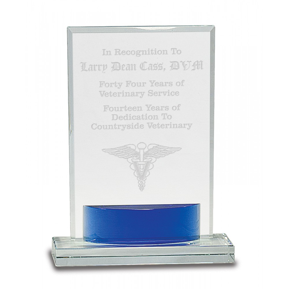 Crystal Rectangle with Blue Accent Base (Crystal Awards)