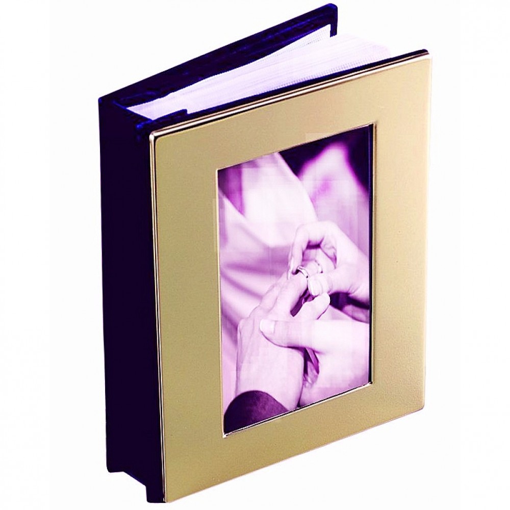 GOLD-TONE ALBUM WITH WINDOW COVER HOLDS 100 PHOTOS