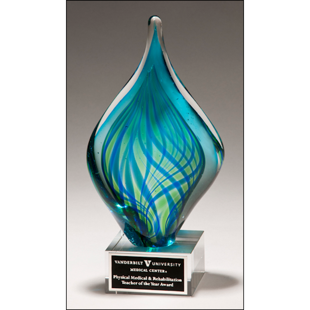 Blue and Green Twist Art Glass Award