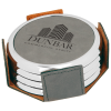 Leatherette Round 4 Coaster Set With Metal Trim (New Arrivals!)