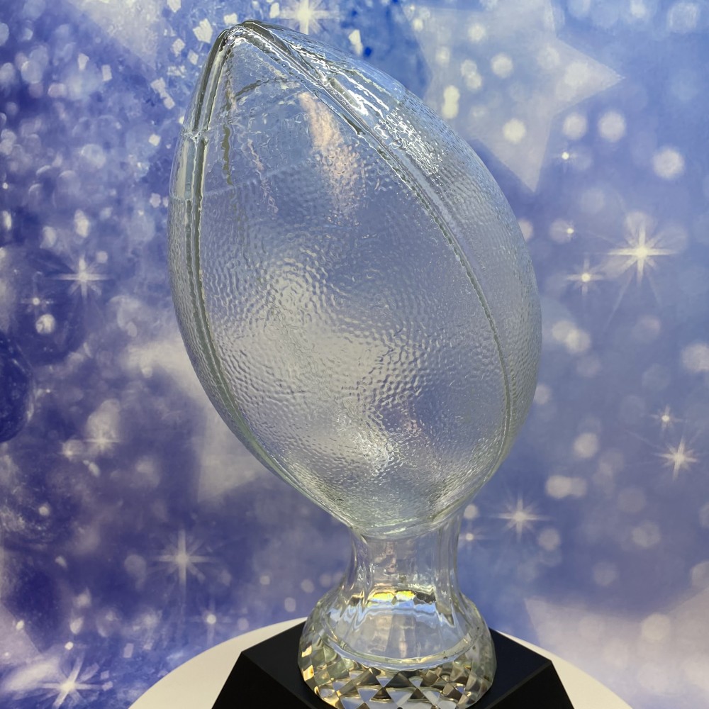 14" Glass Football Trophy on Marble Base